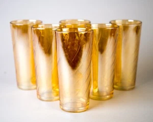 Jeannette Marigold Carnival Spiral Tumblers Glasses Set of 8 Vintage Drinkware - Picture 1 of 5