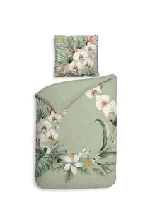 Heckett & Lane Satin Bettwäsche 135x200 Ana Green Kolibri Vogel Orchideen Blüten - Bild 1 von 5