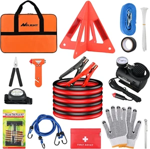 Car Emergency Kit with Jumper Cable Air Compressor and Tire Repair Essential Too - Picture 1 of 12