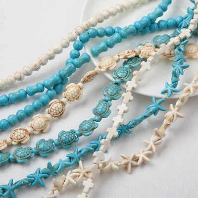 288Pcs Turquoise Stone Beads - 8 Styles, Turtle Cross Design for Bracelets & Nec - Image 1 of 4