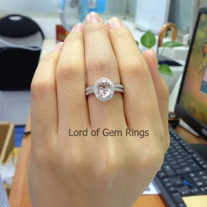 Wedding Ring Sets!Oval 6x8mm Morganite Diamonds Engagement Ring,14K White Gold - Picture 1 of 5