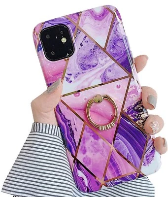 NUEVA Funda de Lujo para Teléfono iPhone 11 Pro con Soporte de Anillo de Diamantes Mármol Púrpura Foto 1 de 3