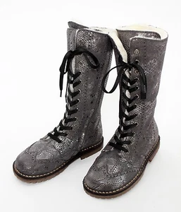ZECCHINO D´ORO Budapester Stiefel Lammfell/Leder Glitterschlangenprint NEU%%% - Bild 1 von 5