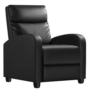 Black Recliner Chair PU Leather Single Sofa Home Theater Seating for Living Room - Picture 1 of 8