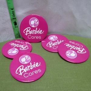 BARBIE CARES pink button Mattel fashion doll pinback Recycling toy - Picture 1 of 1