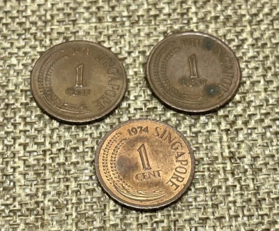 Singapore 1 Cent Coins - Lot of 3 - 1971 x2, 1974 x1 - Image 1 of 4