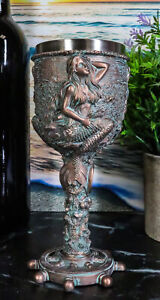 Ebros Nautical Sirens Of The Sea Rustic Mermaid Goblet 7.5" Height 5oz Liquid