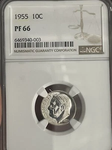 1955 ROOSEVELT SILVER DIME - NGC PF66 - TONED REVERSE BORDERLINE CAMEO - Picture 1 of 5