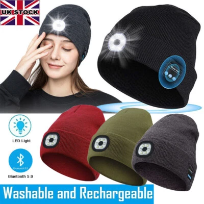 Wireless Bluetooth Hat with Music Speakers LED Light Beanie Warm Cap Headphones