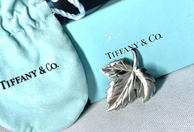 Autêntica linda folha de broche Tiffany vintage prata esterlina presente SV925 - Imagem 1 de 4