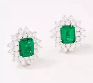 Orecchini TOVA DMQ simulati con smeraldo, argento sterling, clip-on - Foto 1 di 2