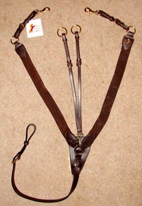 FSS German Leather Elastic V CHECK 3 POINT Soft Sheepskin POSH Breastplate BROWN - Picture 1 of 4