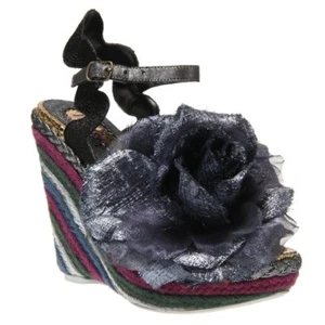IRREGULAR CHOICE WEAVER BLACK HIGH WEDGE SHOES BLACK FLOWER SEXY 7 7.5 8 OR 9.5 - Picture 1 of 1