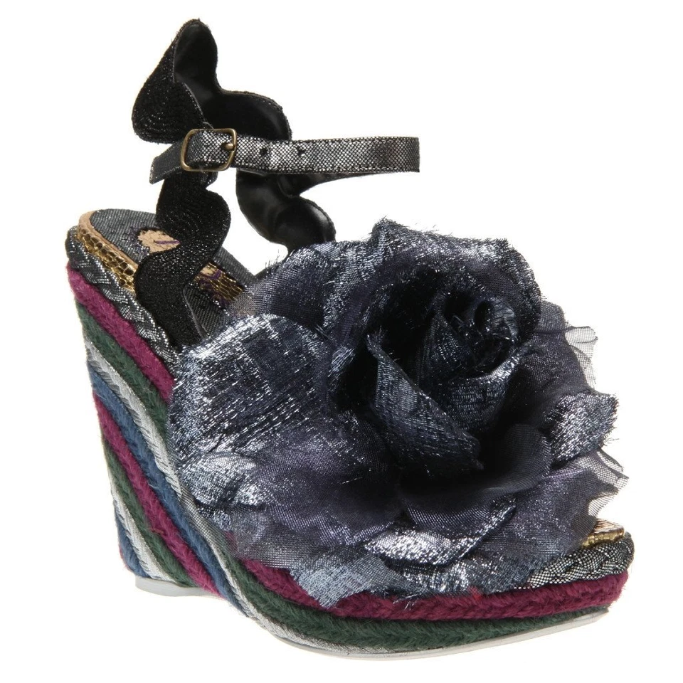 ZAPATOS DE CUÑA ALTA NEGROS TEJEDOR ELECCIÓN IRREGULAR FLOR NEGRA SEXY 7 7.5 8 O 9.5 Foto 1 de 1