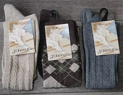 3 calcetines hasta la rodilla de colección nuevos con etiquetas para mujer talla 4-10 JC Penney St. Johns Bay tejido con cable Argyle Foto 1 de 4