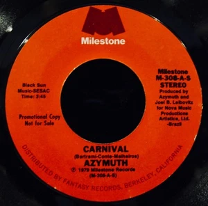 AZYMUTH-Carnival-Rare Electro Jazz Funk Soul Promotional 45-MILESTONE #M-308 - Picture 1 of 2