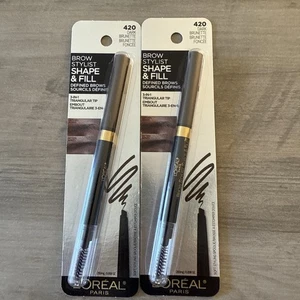 2 L'oreal Brow Stylist SHAPE & FILL 420 DARK BRUNETTE NEW SEALED - Picture 1 of 4