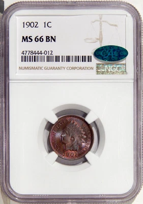 1902 1c  NGC MS 66 BN CAC ~ GEM INDIAN CENT WITH NICE COLOR - Image 1 of 2