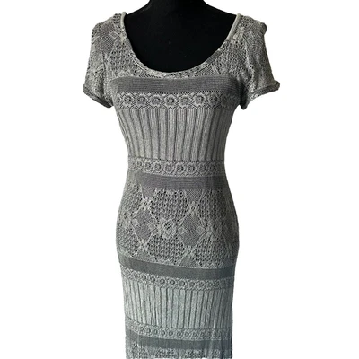 Maxi Vestido Vintage Crotchet Años 90 Capricho Gótico Gris Negro Mujer Metálico EE. UU. Foto 1 de 4