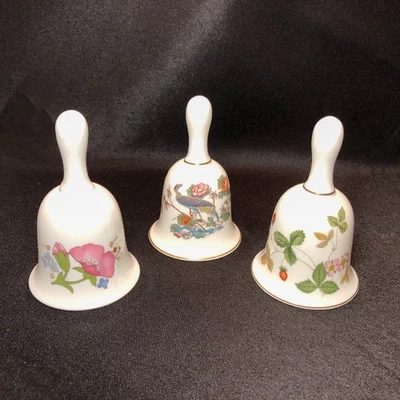 Lot of 3 Vintage WEDGWOOD Bone China Bells 4" tall Kutani Crane Meadow Sweet + - Image 1 of 4