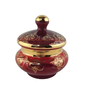 Vecchia Murano Caja de baratija de vidrio dorado rojo tarro con tapa Italia veneciano pintado a mano - Imagen 1 de 22