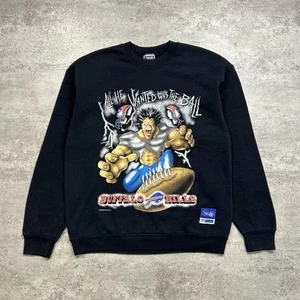 VTG 90s NFL BUFFALO BILLS 1995 CREWNECK SWEATSHIRT LIGHTNING SIZE L BLACK - Picture 1 of 6