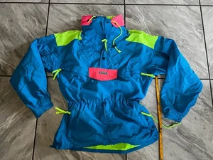 Vintage Columbia Windbreaker Hoodie Neon Pullover Packable Ski Herren Large Schnee - Bild 1 von 4