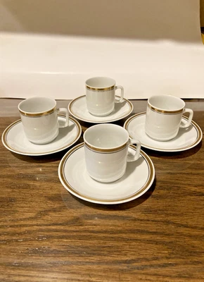 Vintage PMR Bavaria Jaeger Co. Set of Four Demitasse Cup and Saucers White/Gold - Image 1 of 4