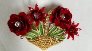 Vintage TRIFARI Brosche Anstecknadel Korb mit Blumen - Bild 1 von 7