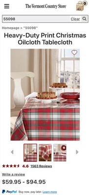 Vermont Country Store Red Plaid Heavy Duty Oil-Cloth Tablecloth 52” Square New  - Image 1 of 4