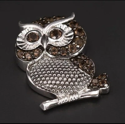 925 Sterling Silver DESIGNER AV Alwand Vahan Smoky Quartz Owl Necklace Pendant🦉 - Image 1 of 4