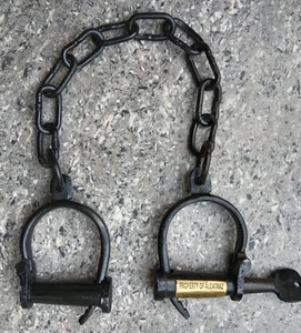 Old Handcuff Property Of Alcatraz Prison 22'' Iron Cuffs With Key - Picture 1 of 5