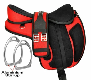 Red Treeless Freemax Synthetic Horse Tack Saddle with Girth Without Panel - Picture 1 of 7