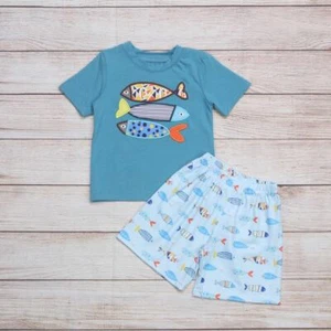 NEW Boutique Boys Shorts Outfit Set Crab Fishing - Picture 1 of 12