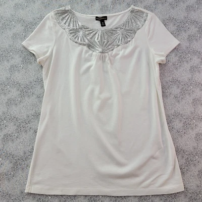 Топ женский Dana Buchman XS белый серебристый металлик с блестками декольте хлопок/модальный - Изображение 1 из 4