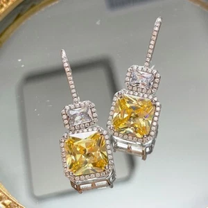 Canary Diamond Drop Earring 925 Sterling Silver Gemstone Earring Dangle Drop - Picture 1 of 8