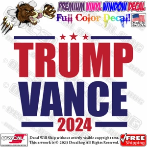 Donald J Trump JD Vance 2024 Full Color Car Truck Window Vinyl Decal Sticker. - Picture 1 of 9