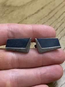 Sigi Pineda Sterling Silver Signed Brutalist Angular Hand Oxidized Cufflinks - Picture 1 of 2
