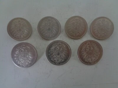7 St. Silberknöpfe, 1 Mark Kaiserreich, Originale, kl. Adler, aus Silber 900 (02 - Bild 1 von 4