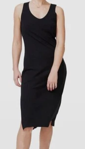 $150 Terez Women's Black Sleeveless Ribbed V-Neck Knee-Length Dress Size L - Picture 1 of 5
