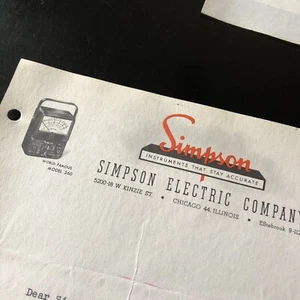 TRASH SOON Simpson electric Letterhead Stationery Model 260 Image 50th ANNIV - Picture 1 of 11