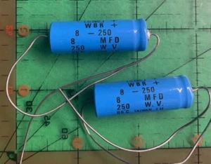 8uF 250v Cornell Dubilier Axial Capacitor WBR8-250 Industrial Grade Audio 2pcs - Picture 1 of 5