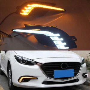 LED DRL Turn Indicator Signal Daytime Running Fog lights Fit For Mazda 3 2017-18 - Picture 1 of 12