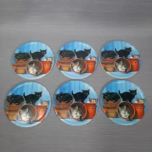 Set Of 6 Cat Theme Drink Coasters Plastic 3.75" Novelty Cat Kitten - Picture 1 of 10