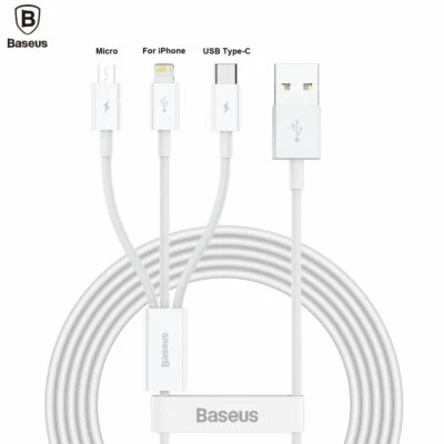 Baseus 3in1 3.5A USB To Micro Type-C iPhone Fast Charging Data Cable Cord Line  - Image 1 of 4