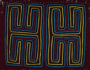 Burgunderblau und Gelb Klassisches Kuna Design Mola - Bild 1 von 10