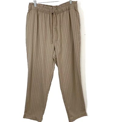 Abercrombie & Fitch  Pants Woman Large Elastic Waist Pockets Beigh Stripe Office - Image 1 of 4