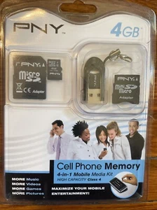 PNY 4GB 4-in-1 Mobile Media Kit MicroSD Adapter Kit P-SDU4G4IN1-FS - Picture 1 of 9
