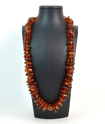 Collana Lunga in Ambra Baltica con chiusura in Argento 925. Made in Italy - Immagine 1 di 3