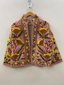 Boho Suzani Velvet Embroidery Short Jacket | Outerwear Gypsy Jacket - Picture 1 of 4